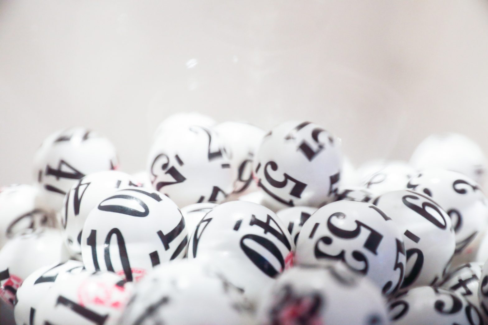Lottery balls showing lottery numbers